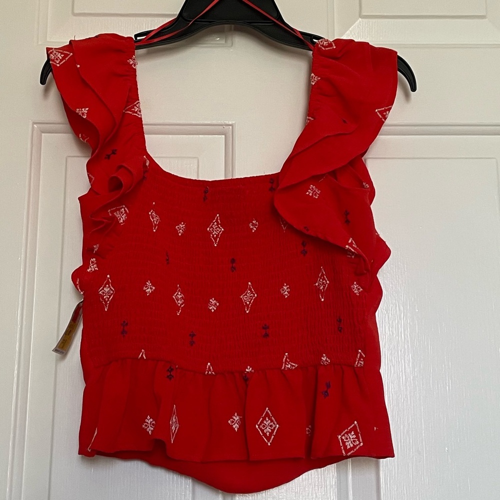 3/$25! Red Ruffle Blouse - Picture 4 of 5